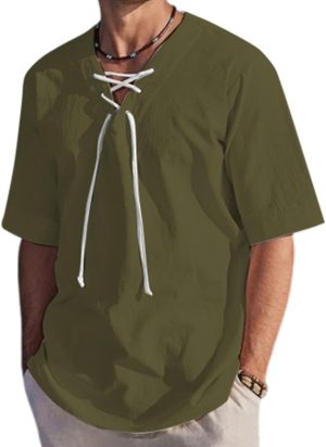 قمصان هينلي للرجال من ميترونز برقبة على شكل حرف V ورباط والمنتجعات الشاطئية من العصور الوسطى