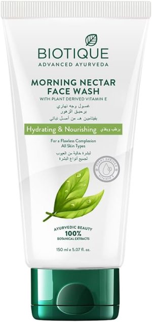 بيوتيك غسول الوجه مورنينج نيكتار مع فيتامين E المشتق من النباتات، مرطب ومغذي لبشرة خالية من العيوب لجميع انواع البشرة - 150 مل