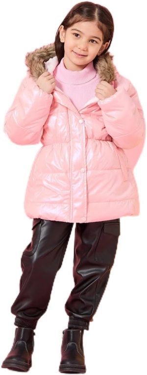 REDTAG Girls Pink Fur Hooded Jacket, Pink