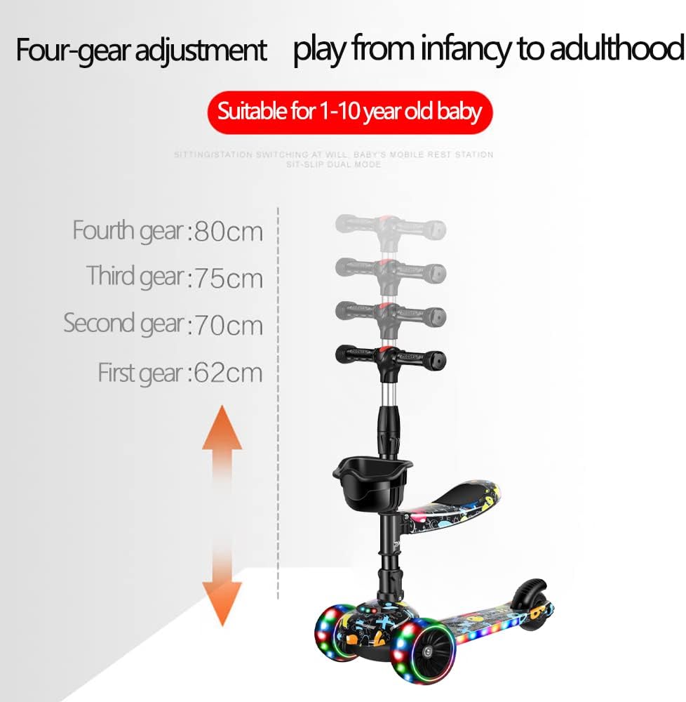 سكوتر للاطفال من دي ام جي تيك، سكوتر قابل للطي بـ4 ارتفاعات قابلة للتعديل للاطفال، سكوتر بثلاث عجلات، مع مقعد قابل للازالة، عجلات مضيئة باضاءة LED للاطفال من سن 1-10 سنوات 4 سكوتر للاطفال من دي ام جي تيك، سكوتر قابل للطي بـ4 ارتفاعات قابلة للتعديل للاطفال، سكوتر بثلاث عجلات، مع مقعد قابل للازالة، عجلات مضيئة باضاءة LED للاطفال من سن 1-10 سنوات - الصورة 4