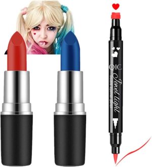 ماي سينس مجموعة طلاء الوجه التنكرية للهالوين من هارلي، مكياج الحفلات للنساء والفتيات والاطفال بلون ازرق واحمر وعصي مزج كريم لتحديد العيون