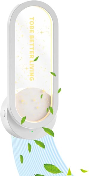 منقي هواء بقابس مع ضوء ليلي - معطر هواء ايوني للمنزل، يزيل رائحة الحيوانات الاليفة ورائحة المطبخ ودخان الغبار - مولد ايونات سالبة محمولة، ابيض