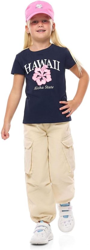 تيشرت مطبوع برقبة دائرية ضيقة وشورت للبنات 325-1368KG320-1