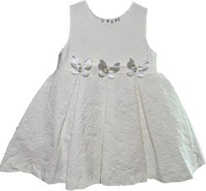 فستان ابيض منسوج للبنات الصغيرات مع زخارف فراشة لؤلؤية، فستان بدون اكمام للمناسبات الخاصة