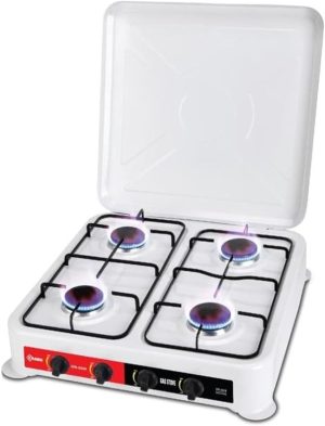 جيني موقد غاز ابيض بـ4 عيون من كراون، ضمان لمدة عامين