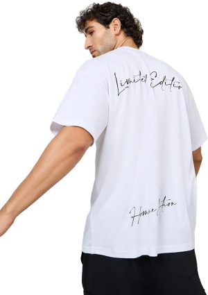 تي شيرت رجالي كبير الحجم مطبوع عليه شعار خلفية من ستايلي