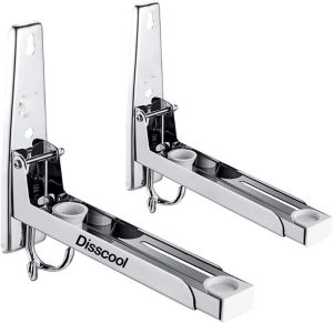 ديسكول رف يثبت على الحائط لفرن الميكروويف مع خطافات قابلة للازالة حامل فرن ميكروويف من الستانلس ستيل قابل للتعديل فضي ستانلس