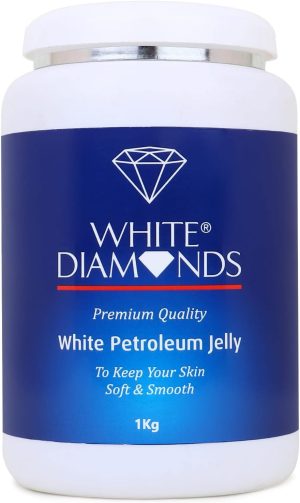 وايت دايمندز جيلي بترولي 1 كجم (1000 غرام) | لبشرة ناعمة وملساء | يشفي ويحمي البشرة الخشنة والشفاه المتشققة والكعب المتشقق | عبوة من قطعة واحدة |