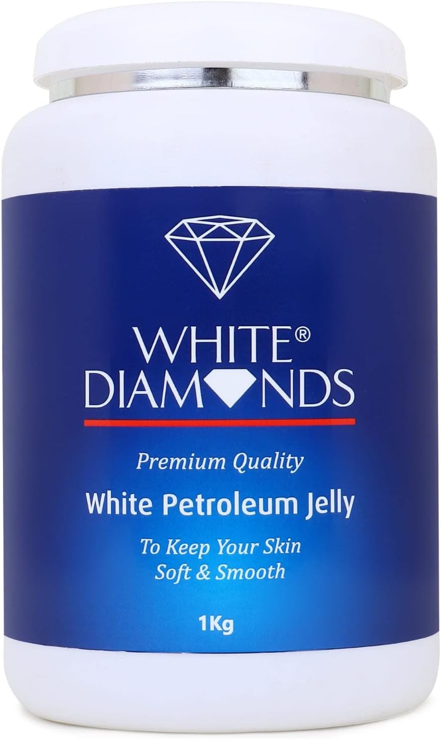 وايت دايمندز جيلي بترولي 1 كجم (1000 غرام) | لبشرة ناعمة وملساء | يشفي ويحمي البشرة الخشنة والشفاه المتشققة والكعب المتشقق | عبوة من قطعة واحدة | 1 وايت دايمندز جيلي بترولي 1 كجم (1000 غرام) | لبشرة ناعمة وملساء | يشفي ويحمي البشرة الخشنة والشفاه المتشققة والكعب المتشقق | عبوة من قطعة واحدة |