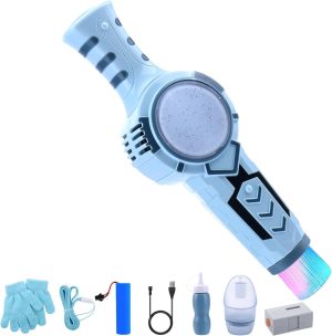 الة فقاعات الدخان السحرية الملونة للاطفال، الة فقاعات فقاعات مرنة مع تاثير دخان مرن، تصميم خفيف الوزن، فقاعات تفاعلية (ازرق)