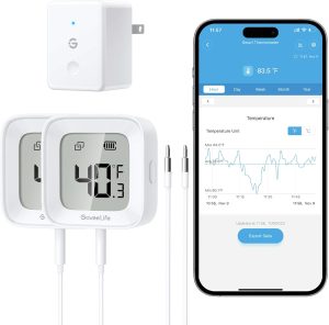 جهاز انذار لمقياس حرارة الفريزر واي فاي من جوفي لايف، تنبيه عن بعد بتطبيق مضاد للخطأ، مستشعر ذكي لاسلكي لمراقبة درجة الحرارة، تصدير بيانات مجاني لمدة عامين، ميزان حرارة رقمي للثلاجة وحوض السباحة