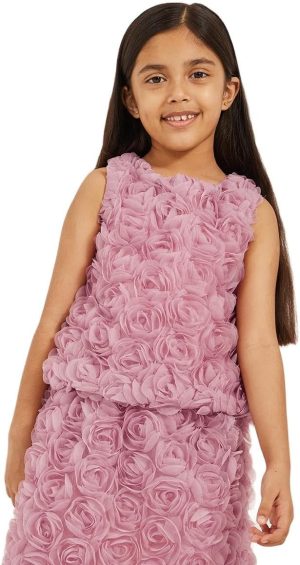 توب بدون اكمام مزين بالزهور مع زر اغلاق للبنات من ستايلي