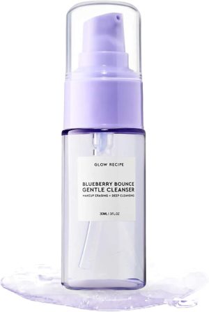 جلو ريسيبي منظف رغوي لطيف من ميني بلوبيري باونس - غسول تقشير للوجه بحمض الهيالورونيك + حمض الفا هيدروكسي - يساعد على تهدئة البشرة المعرضة للعيوب بشكل واضح بحجم مناسب للسفر 30 مل/1