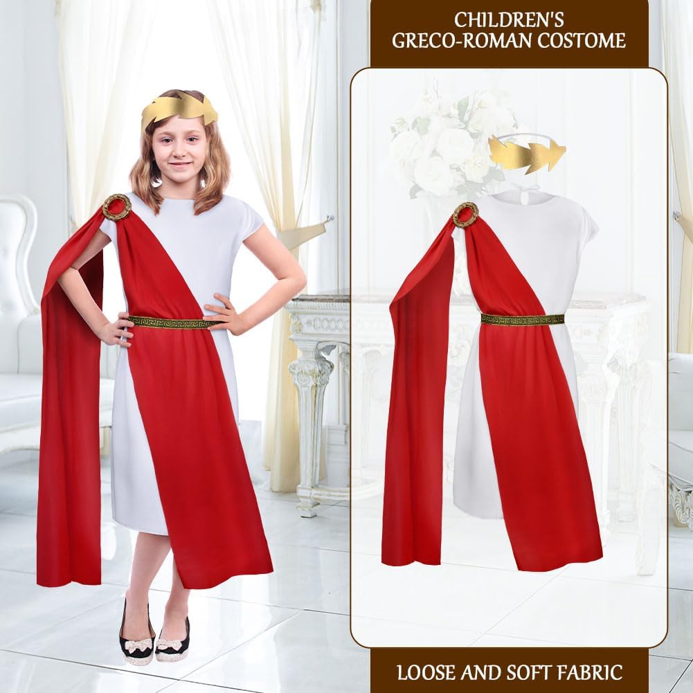 زي الامبراطور الروماني للاطفال، فستان توجا روماني فاخر للاطفال مع شال وغطاء راس ملك وحزام، زي يوناني قديم لاسبوع الكتب والحفلات التنكرية والهالوين (مقاس L، احمر) 2 زي الامبراطور الروماني للاطفال، فستان توجا روماني فاخر للاطفال مع شال وغطاء راس ملك وحزام، زي يوناني قديم لاسبوع الكتب والحفلات التنكرية والهالوين (مقاس L، احمر) - الصورة 2