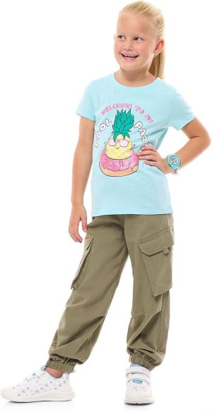 تيشرت مطبوع برقبة دائرية ضيقة وشورت للبنات 325-1368KG288-1