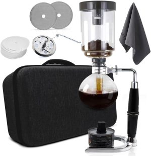 وعاء قهوة مفرغ من الهواء من ام اي برو بسعة 5 اكواب، مع فلاتر ورقية وستانلس ستيل وحامل فلتر، مصنوع من الزجاج والستانلس ستيل