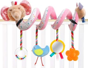 لعبة نشاط مقعد السيارة وعربة الاطفال الحلزونية من زيريفام - العاب حسية للاطفال الرضع من عمر 0-12 شهر للاولاد والبنات (فيل)