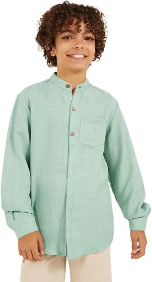 قميص باكمام طويلة وياقة ماندرين وازرار للاولاد من ستايلي