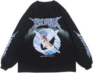 تي شيرت باكمام طويلة وطبعة ملاك ابداعية واكمام طويلة للنساء من انكوري، تيشيرتات هيب هوب كاجوال فضفاضة للرجال (اللون: ابيض، المقاس: XL)