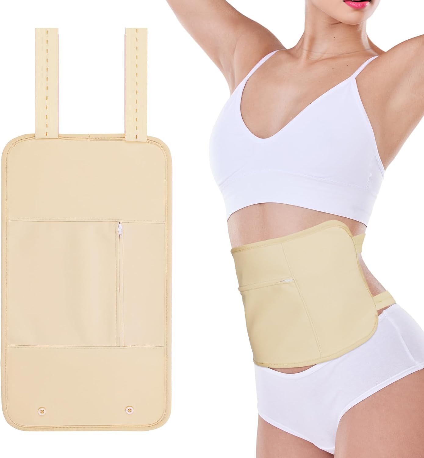 عبوة زيت الخروع العضوي من اووو، مجموعة زيت الخروع قابلة لاعادة الاستخدام لازالة السموم من الكبد والغدة الدرقية والهضم والامساك، عبوة من قطعة واحدة، بيج