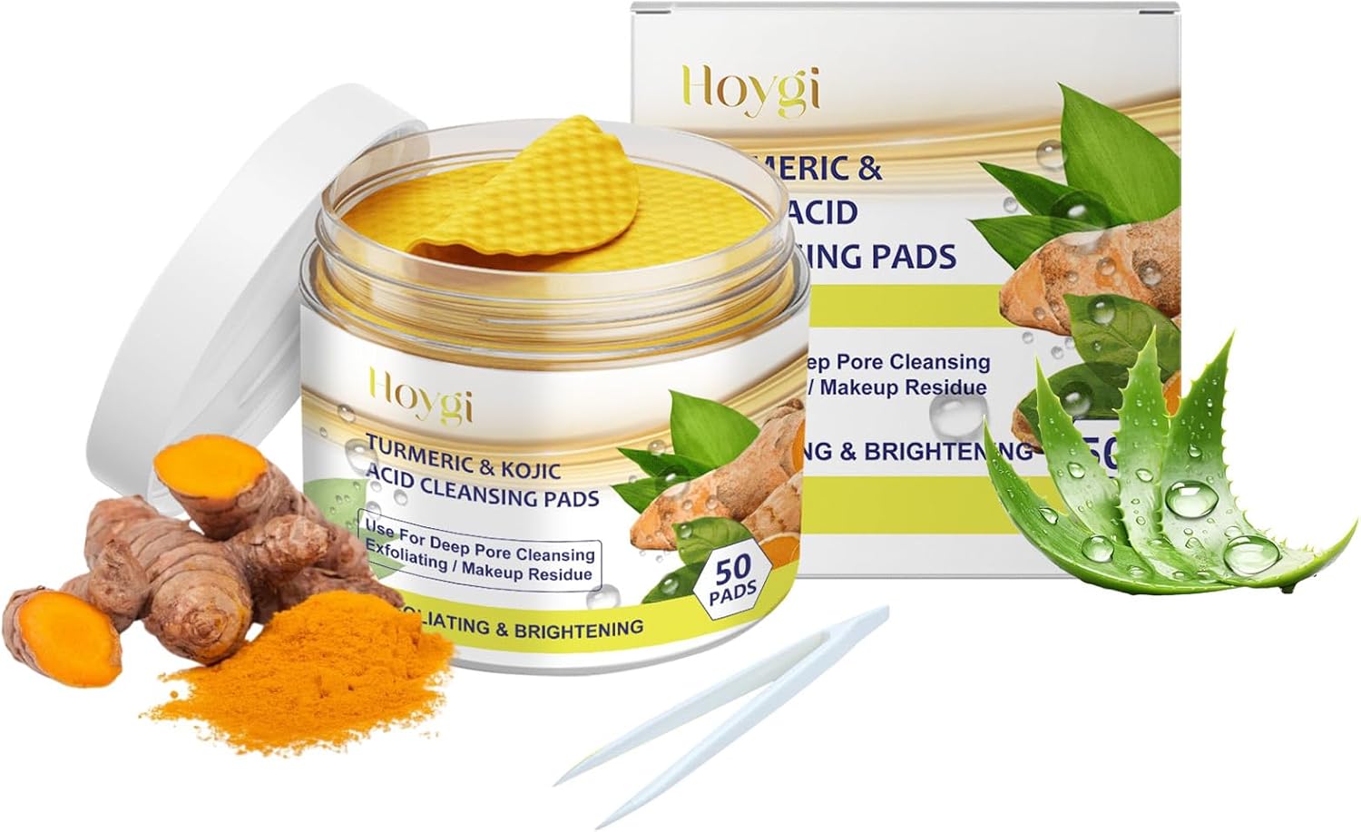 وسادات تنظيف بحمض الكوجيك بالكركم من الميكاكوز: لتنظيف الوجه والتقشير، 50 قطعة 1 وسادات تنظيف بحمض الكوجيك بالكركم من الميكاكوز: لتنظيف الوجه والتقشير، 50 قطعة