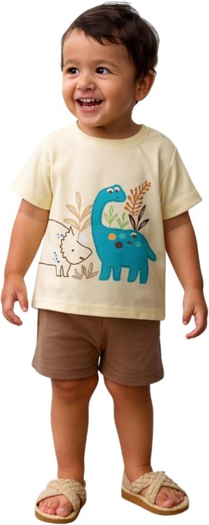 طقم ملابس مصنوع من البامبو بنسبة 100% بأكمام قصيرة وشورت للأطفال والأولاد والبنات من لواي