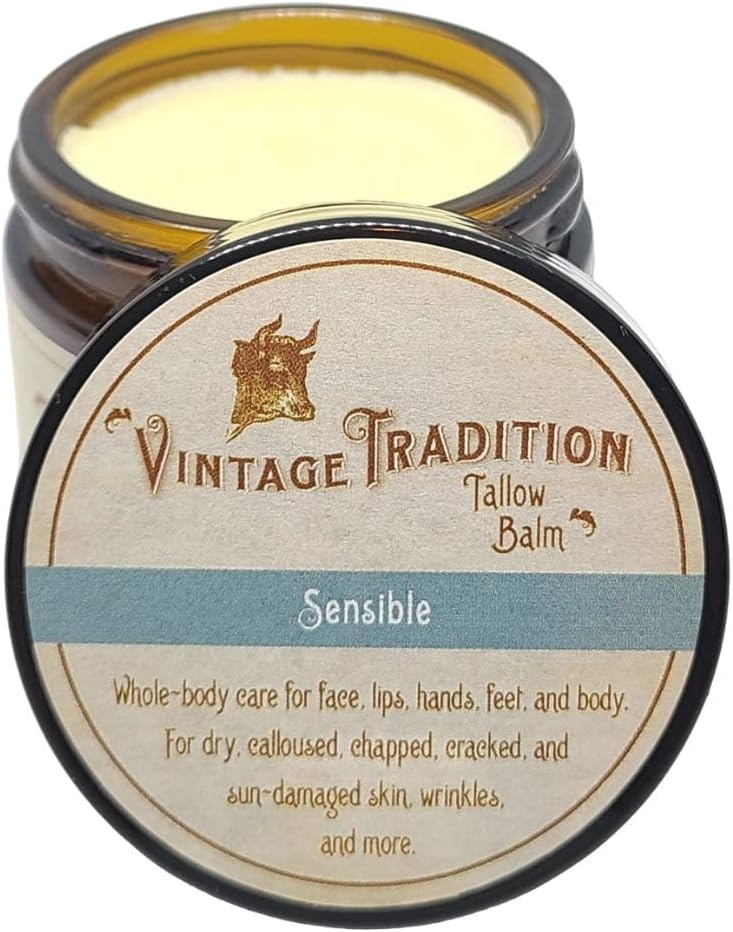 بلسم لجميع الاغراض من لحم الخنزير - مرهم فاخر للعناية بالبشرة للعلاج والترطيب يستبدل لوشن الجسم وكريم اليد واكثر من ذلك - زيت عطري وزيت زيتون وشحم تغذية بالاعشاب من فينتاج تراديشن، 2 اونصة سائلة