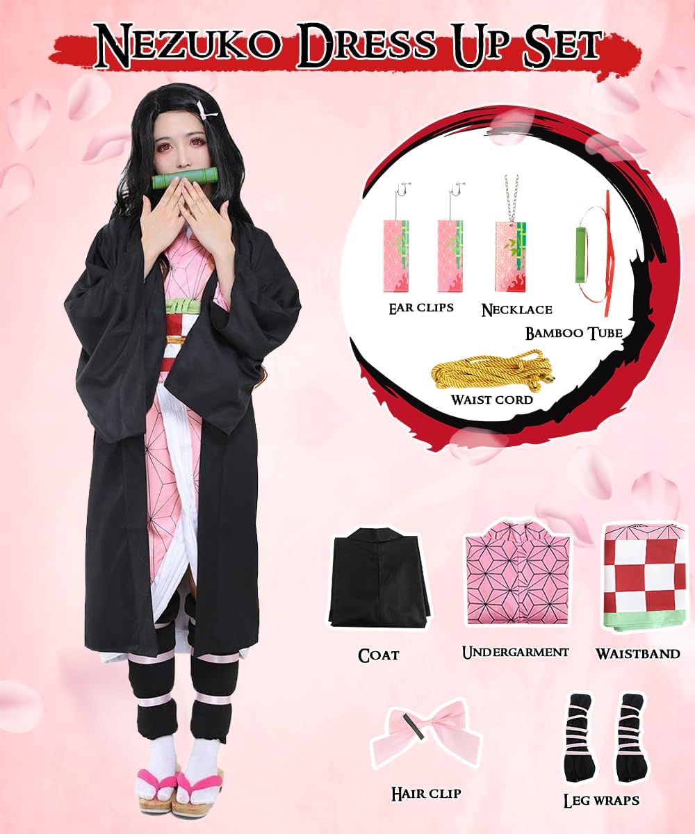 بيكيكي زي نيزوكو التنكري، ملابس كامادو تنكرية، زي كيمونو انيمي، مجموعة كيمونو كامادو مع عباءة وقلادة واقراط، ملابس تنكرية للهالوين، زي تنكري للهالوين للاطفال البالغين 5 بيكيكي زي نيزوكو التنكري، ملابس كامادو تنكرية، زي كيمونو انيمي، مجموعة كيمونو كامادو مع عباءة وقلادة واقراط، ملابس تنكرية للهالوين، زي تنكري للهالوين للاطفال البالغين - الصورة 5