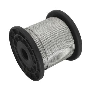 كيبل حبل سلكي من الستانلس ستيل 304 من جوليريتك مع 30 قطعة من حلقات مشابك الالومنيوم بطول 328 قدم، 1 × 7 جدائل نواة 110 ميجا باسكال قوة كسر 110 ميجا باسكال للفناء الخارجي والحديقة