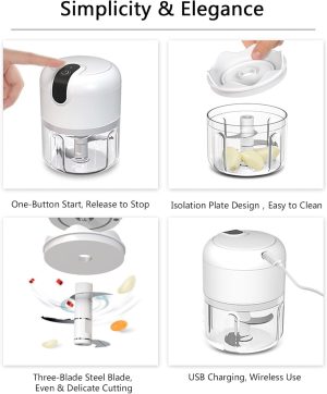 مفرمة ثوم كهربائية صغيرة سعة 250 مل من بلورفوكس - قابلة لاعادة الشحن مع 3 شفرات معززة - محمولة وسهلة التنظيف - محضر طعام للثوم والزنجبيل والبصل واللحوم والخضروات والمزيد (اخضر)، 45.0 واط