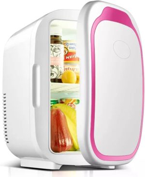 ثلاجة مكياج صغيرة، ثلاجة شخصية محمولة سعة 6 لتر للعناية بالبشرة ومستحضرات التجميل والمشروبات والطعام رائعة للمنزل والمكتب والسيارة - بينك، زهري