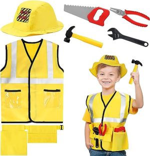 ازياء عمال البناء للاولاد ملابس تنكرية للاطفال الصغار زي مهني للبناء مجموعة العاب لعب الادوار التظاهرية هدية عيد ميلاد من سن 3 7 سنوات البوليستر متعددة أصفر
