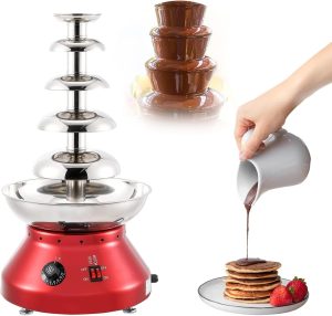 نافورة شوكولاتة تجارية 5 طبقات بسعة كبيرة 3 كجم من الفولاذ مقاوم للصدأ، آلة تسخين لإذابة الشوكولاتة لجبن الناتشو والمشروبات وحفلات الزفاف من جوميب