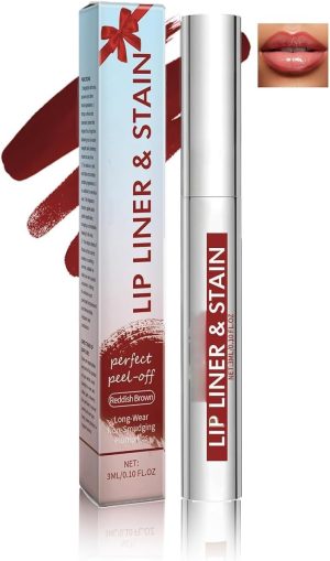 قلم تحديد شفاه مطفي قابل للإزالة بتركيبة ثابتة تدوم طويلًا وتشبه التاتو بدون تاتو مقاوم للماء ويغذي الشفاه بدرجات ألوان طبيعية تناسب جميع ألوان البشرة (لون ريديش براون-01)