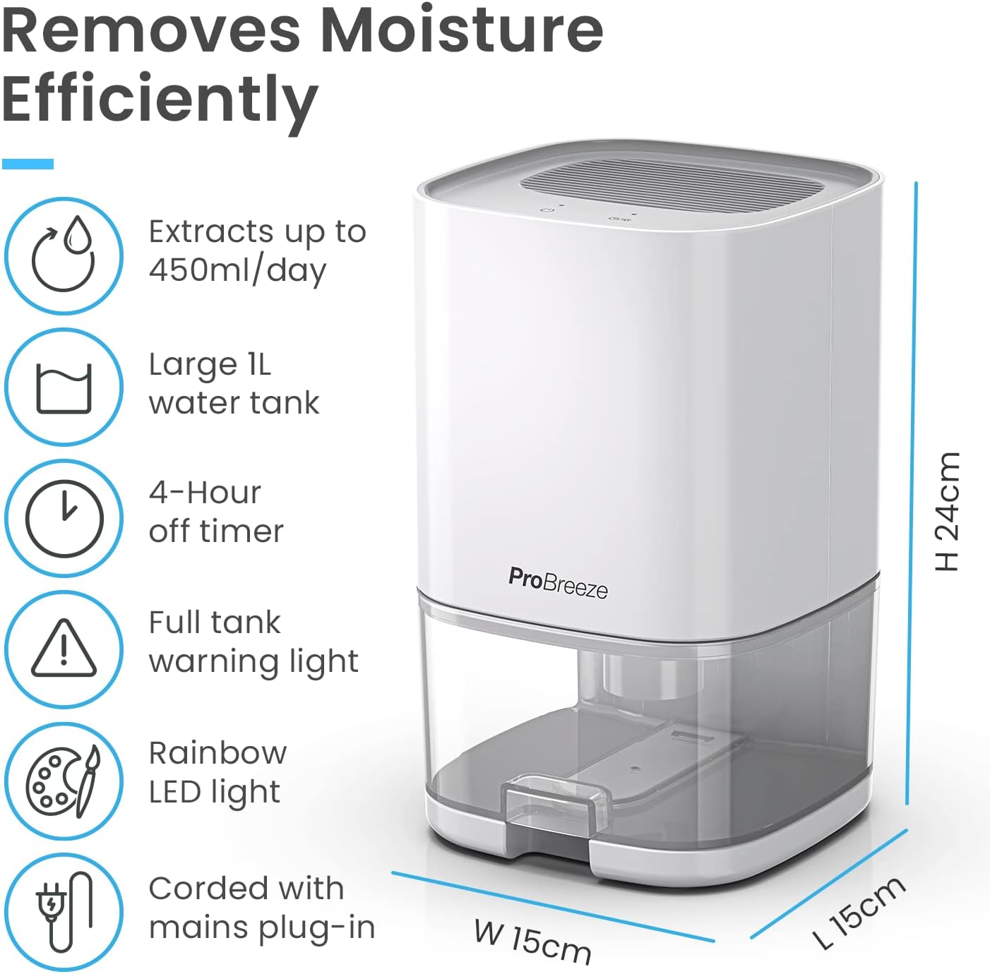 برو بريز مزيل رطوبة 1000 مل مع مؤقت 4 ساعات، ايقاف تلقائي، ضوء LED، مزيل رطوبة هواء صغير محمول للرطوبة والعفن والرطوبة في المطبخ وغرفة النوم والحمام والكارافان والجراج والقبو، 3 برو بريز مزيل رطوبة 1000 مل مع مؤقت 4 ساعات، ايقاف تلقائي، ضوء LED، مزيل رطوبة هواء صغير محمول للرطوبة والعفن والرطوبة في المطبخ وغرفة النوم والحمام والكارافان والجراج والقبو، - الصورة 3