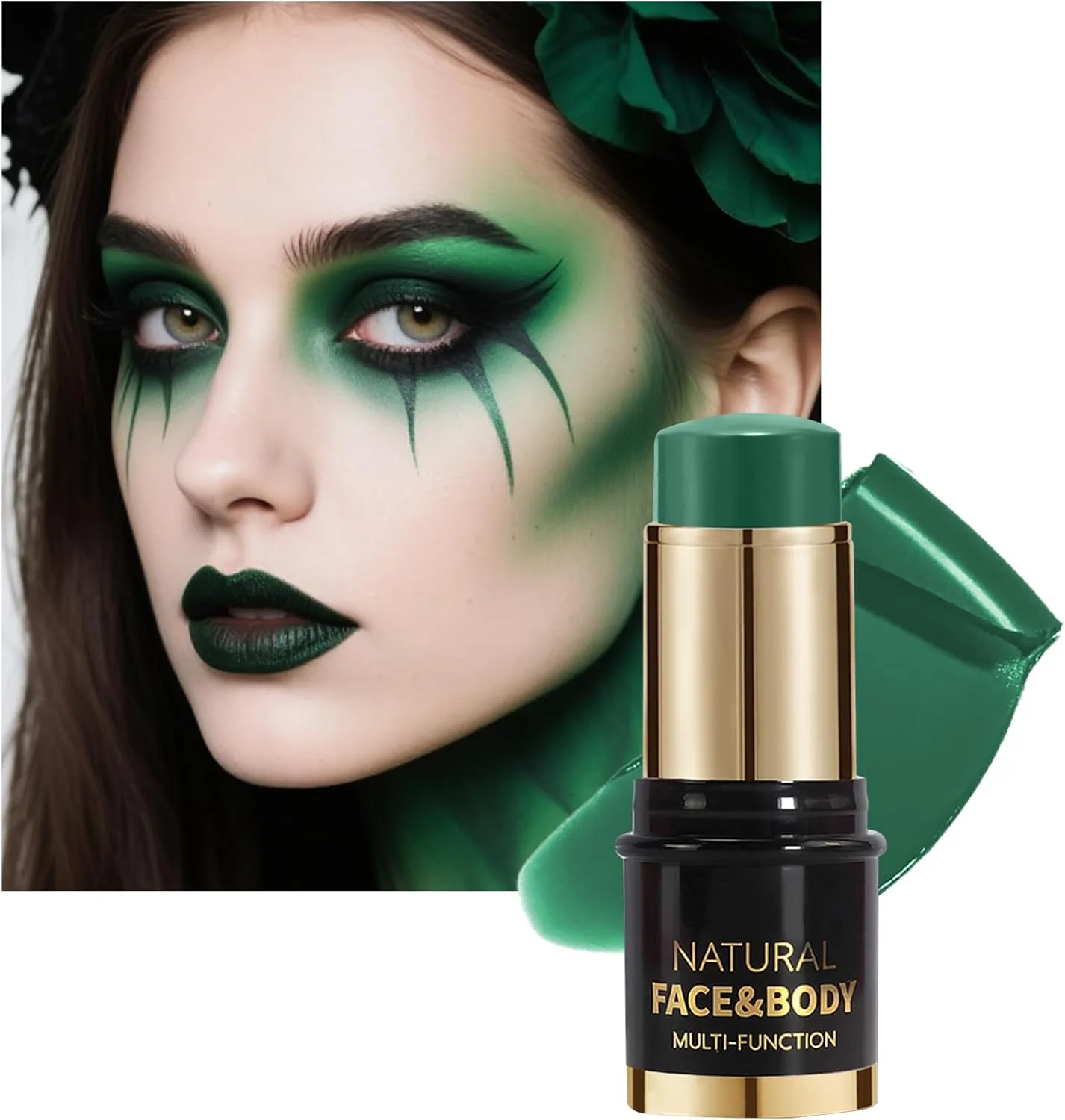 ألوان دهانات الجسم، قلم دهان للجسم والوجه بلون أخضر داكن مطفي، بقوام زيتي كريمي قابل للدمج، وقابل للغسل، أقلام طلاء لمكياج الوجه مناسبة للهالوين، ومكياج المسرح، والفستان والحفلات والأزياء التنكرية