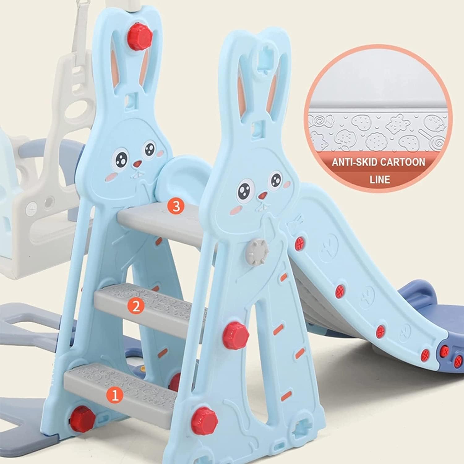 زحليقة للاطفال مع لعبة ارجوحة وكرة السلة، مجموعة 3 في 1 للعب للاماكن الداخلية والخارجية 3 زحليقة للاطفال مع لعبة ارجوحة وكرة السلة، مجموعة 3 في 1 للعب للاماكن الداخلية والخارجية - الصورة 3