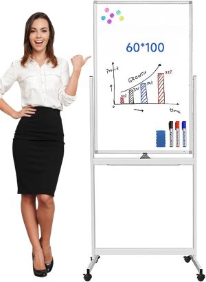 سبورة قابلة للمسح الجاف مع سطح أملس مطلي بـ 3 طبقات وعجلات دوارة 360 درجة وزوايا من بلاستيك ABS متينة للفريق من كيدل، أبيض