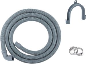 خرطوم تصريف من كويكانفلا، مجموعة تمديد خرطوم تصريف غسالة الصحون، خرطوم تصريف مموج ومرن للغسالة، مجموعة تمديد خرطوم تصريف بديلة عالمية 2.5 متر، مع مشابك وحامل خرطوم منحني على شكل حرف U