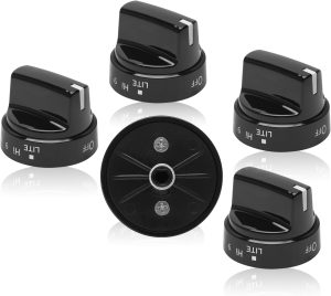 مقابض نطاق الغاز من بي بوليردين جي اي، WB03X24759، 5 قطع مقابض بلاستيكية سوداء، 1.9 × 2.25 انش، نمط عصري، للاستخدام الداخلي، سهلة التركيب، ضمان 3 سنوات