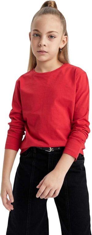 بلوزة تريكو بأكمام طويلة للبنات B7785A8 من ديفاكتو، لون أحمر، مناسب لعمر 9/10 سنة