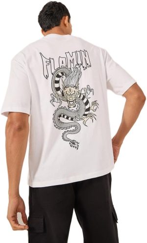 تي شيرت رجالي كبير الحجم مطبوع عليه رسومات ورقبة دائرية من ستايلي