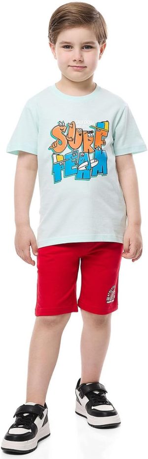 تيشرت مطبوع برقبة دائرية ضيقة واكمام قصيرة للاولاد 325-0973KB186-1