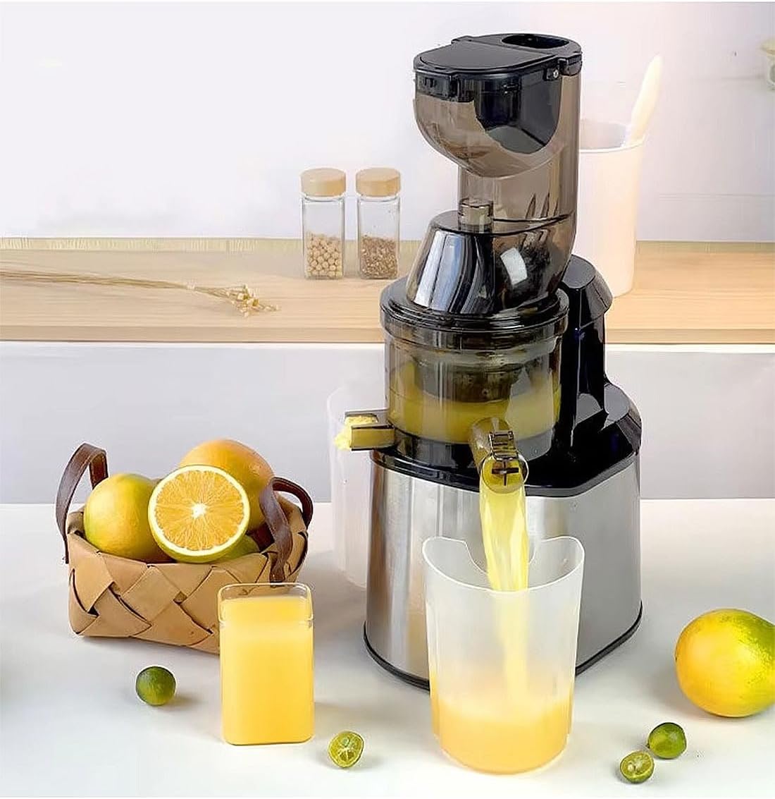 عصارة بطيئة المضغ، عصارة بطيئة للفواكه/الخضروات، تعمل بالضغط البارد مع مخرج عالي 1 عصارة بطيئة المضغ، عصارة بطيئة للفواكه/الخضروات، تعمل بالضغط البارد مع مخرج عالي