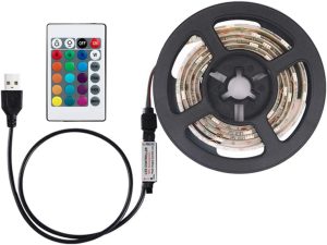 Labymos DC5V 6W 1M 60 LEDs RGB Strip Light with Remote Control USB Powered Operated Brightness Adjustable Dimmable 16 Colors Multi-colored C Flash Strobe Fade Smooth 4 Lighting Modes IP65 Water Resist