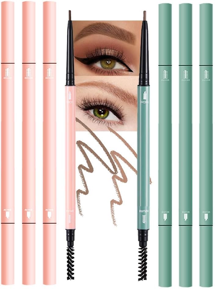 مجموعة اقلام حواجب فائقة النعومة مزدوجة الجوانب، قلم حواجب مقاوم للماء للنساء من 6 قطع