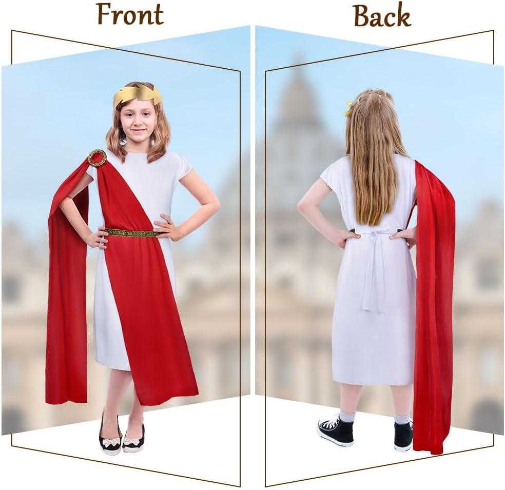 زي الامبراطور الروماني للاطفال، فستان توجا روماني فاخر للاطفال مع شال وغطاء راس ملك وحزام، زي يوناني قديم لاسبوع الكتب والحفلات التنكرية والهالوين (مقاس L، احمر) 4 زي الامبراطور الروماني للاطفال، فستان توجا روماني فاخر للاطفال مع شال وغطاء راس ملك وحزام، زي يوناني قديم لاسبوع الكتب والحفلات التنكرية والهالوين (مقاس L، احمر) - الصورة 4
