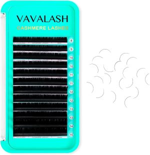 فافلاش رموش كشمير 0.03/0.05/0.07 وصلات رموش فاخرة لتكثيف الرموش 8-20 ملم، رموش حريرية فردية ناعمة فائقة اللمعة بلون اسود مات (0.05-C-8-15 ملم)