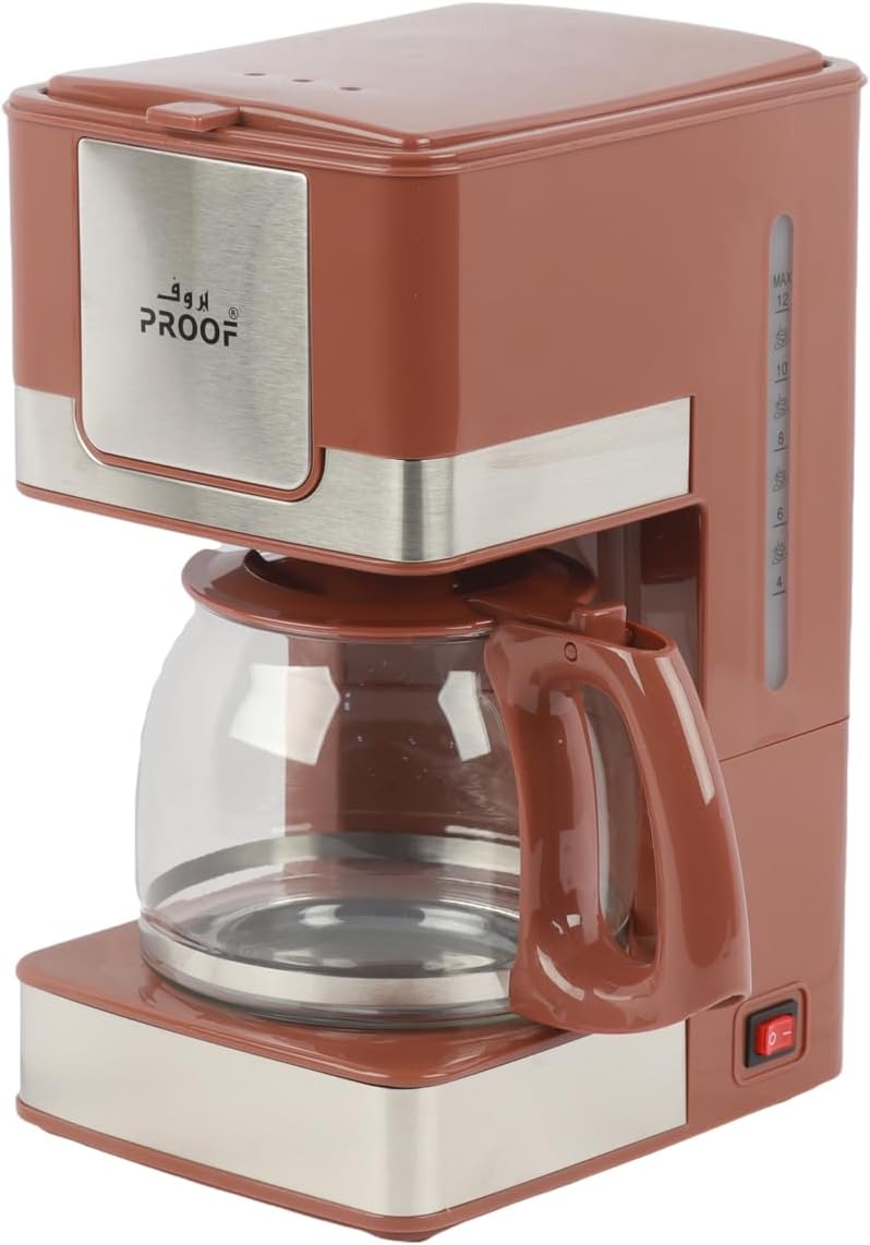 ماكينة قهوة مع إبريق زجاجي سعة 12 كوب 600 مل، قدرة 800 واط، لون بني، بلاستيك 1 ماكينة قهوة مع إبريق زجاجي سعة 12 كوب 600 مل، قدرة 800 واط، لون بني، بلاستيك