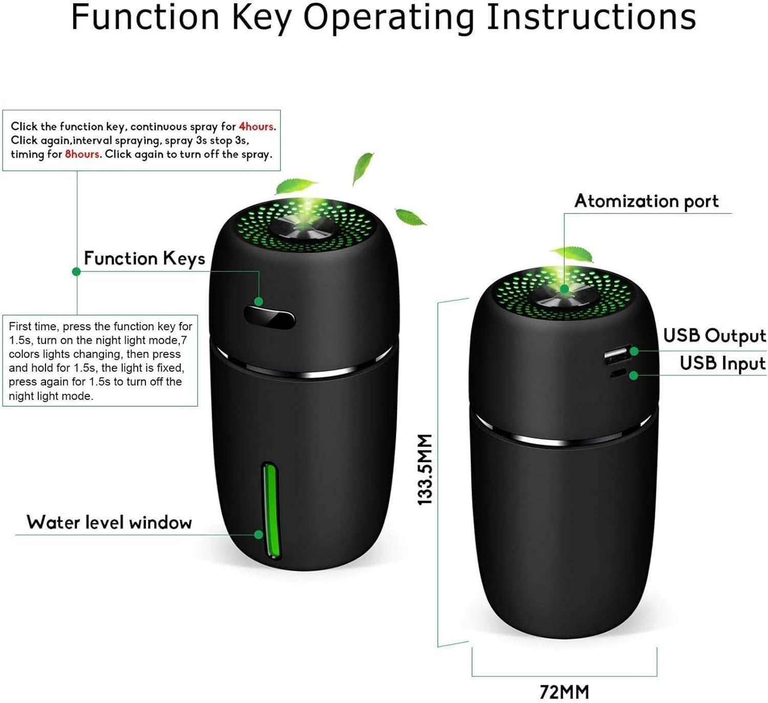 لينجي مرطب هواء للسيارة بمنفذ USB، تشغيل هادئ، جهاز ترطيب صغير محمول 200 مل مع 7 الوان اضاءة LED ليلية، اوضاع رذاذ قابلة للتعديل للسفر والمنزل والمكتب والسيارة (اسود) 8 لينجي مرطب هواء للسيارة بمنفذ USB، تشغيل هادئ، جهاز ترطيب صغير محمول 200 مل مع 7 الوان اضاءة LED ليلية، اوضاع رذاذ قابلة للتعديل للسفر والمنزل والمكتب والسيارة (اسود) - الصورة 8